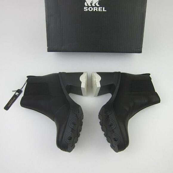 Sorel Womens 10 Black Leather Boots High Heel Chelsea Ankle Waterproof NEW - Picture 8 of 12